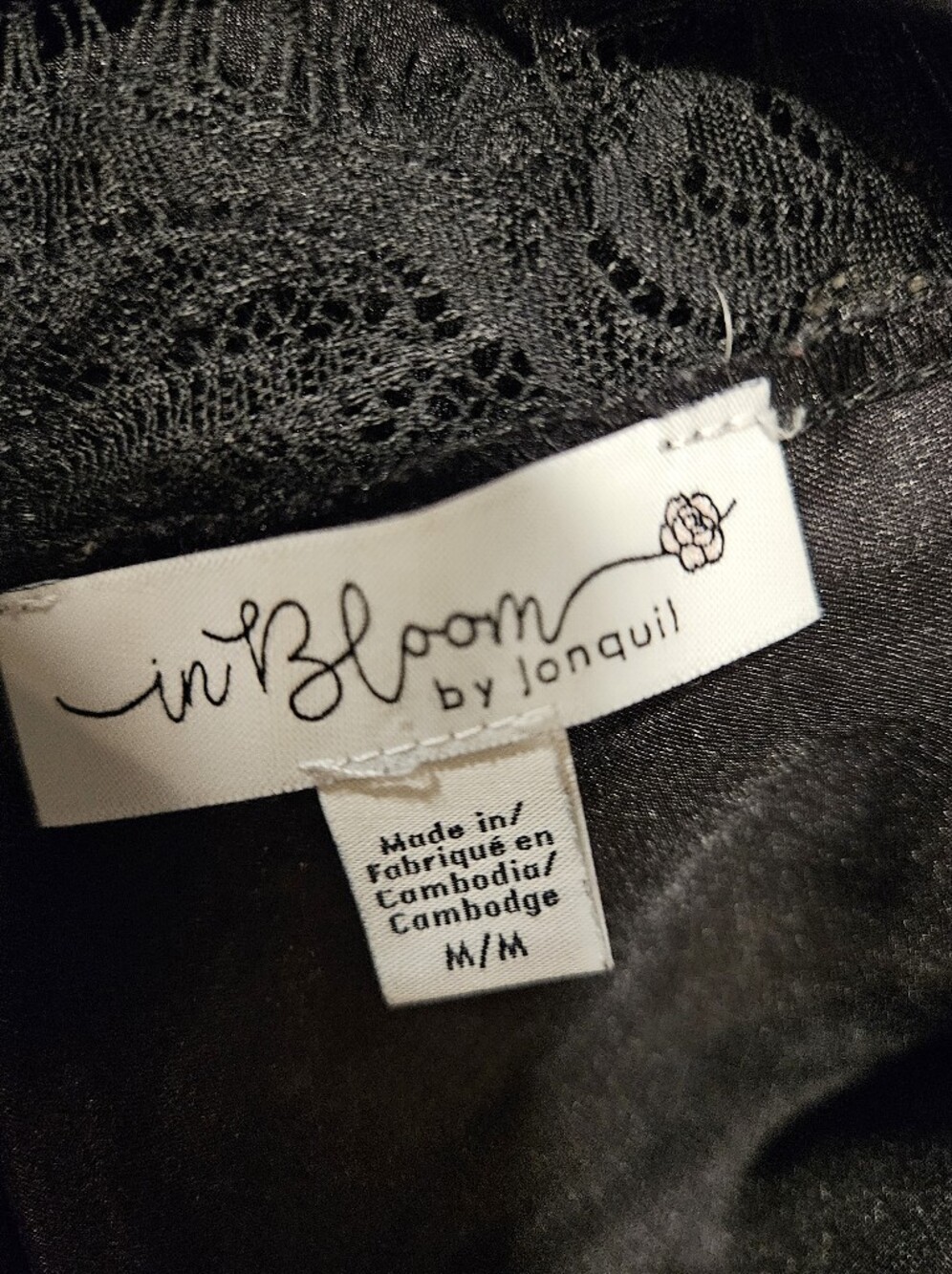 In Bloom by Jonquil Black Satin Lace Chemise Slip Dress Size M | Adjustable Stra - Picture 4 of 6